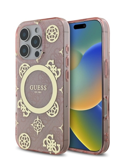 Изображение Guess IML Peony On 4G Background MagSafe Back Case for Apple iPhone 16 Pro