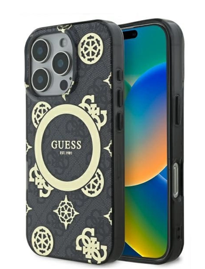 Изображение Guess IML Peony On 4G Background MagSafe Back Case for Apple iPhone 16 Pro Max