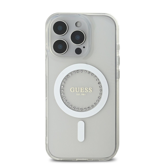 Изображение Guess IML Rhinestones Ring MagSafe Case for iPhone 16 Pro / White
