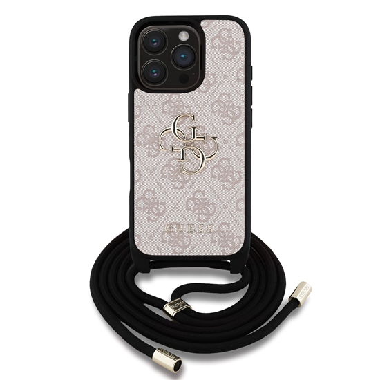 Изображение Guess PU 4G Metal Logo Crossbody Strap Case for iPhone 16 Pro / Pink