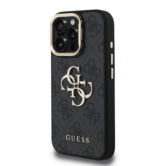 Picture of Guess PU 4G Metal Logo Stand Camera Frame Case for iPhone 16 Pro / Black