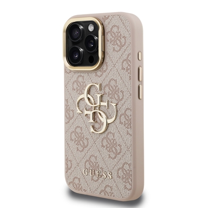 Изображение Guess PU 4G Metal Logo Stand Camera Frame Case for iPhone 16 Pro / Pink