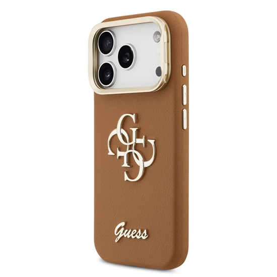 Изображение Guess PU Grained 4G Logo Stand Camera Frame Case for iPhone 17 Pro / Brown