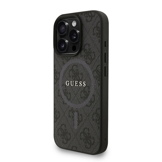 Picture of Guess PU Leather 4G Colored Ring Strap MagSafe Case for iPhone 16 Pro Max / Black