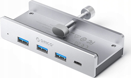 Picture of HUB montowany na zacisk input: USB-C / output: 3x USB-A 3.0 + 1x USB-C 3.0 - srebrny