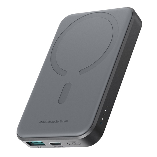 Изображение Joyroom Powerbank Joyroom JR-W020 Mini 5000mAh USB-A USB-C inductive 20W - black + USB-C / USB-C cable