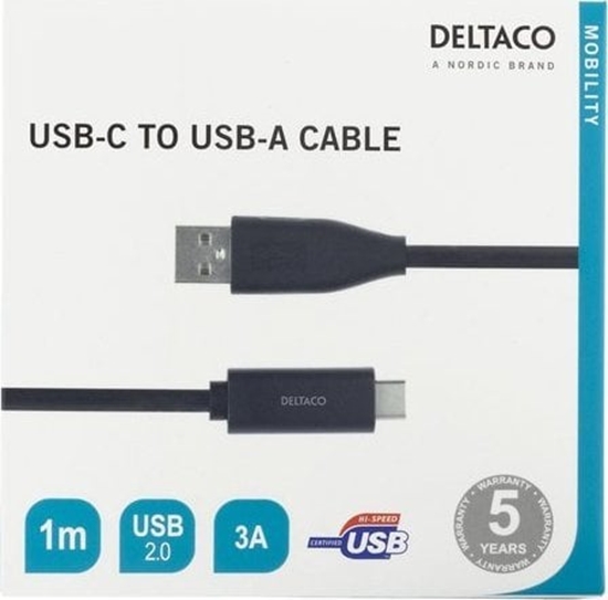 Picture of Kabel USB Deltaco USB-A - USB-C 1 m Czarny (USBC-1004M)