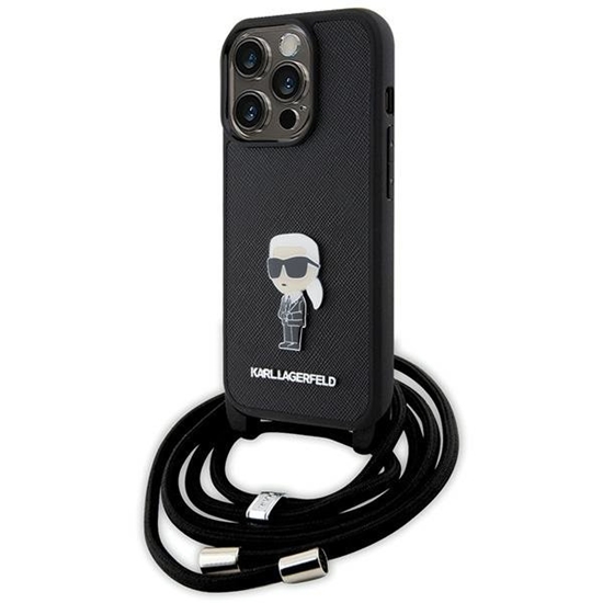 Picture of Karl Lagerfeld Crossbody Saffiano Monogram Metal Pin Karl & Choupette Back Case for Apple iPhone 15 Pro