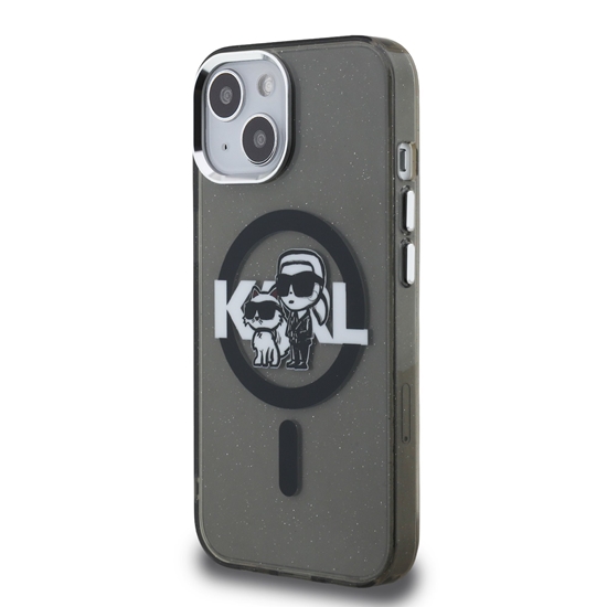 Picture of Karl Lagerfeld IML Glitter Karl and Choupette Sketch MagSafe Case for iPhone 15 / black