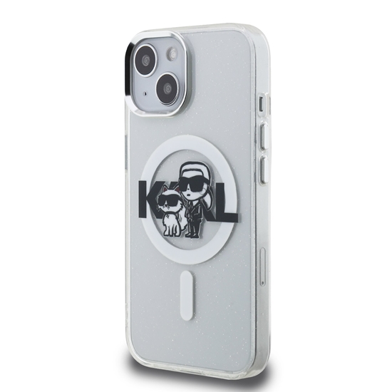 Picture of Karl Lagerfeld IML Glitter Karl and Choupette Sketch MagSafe Case for iPhone 15 / transparent