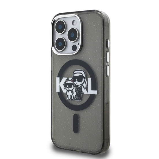 Picture of Karl Lagerfeld IML Glitter Karl and Choupette Sketch MagSafe Case for iPhone 15 Pro / black