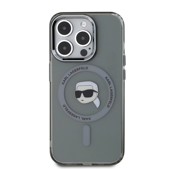 Изображение Karl Lagerfeld IML Karl Head Metal Frame MagSafe Case for iPhone 15 Pro Max / black