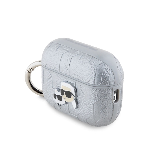 Изображение Karl Lagerfeld PU Embossed Karl and Choupette Heads Case for AirPods Pro 2 / Silver