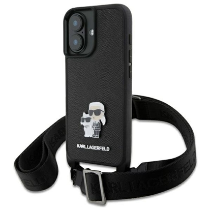 Picture of Karl Lagerfeld Saffiano Crossbody Strap Metal Karl and Choupette Case for Apple iPhone 16