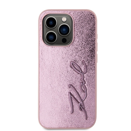 Изображение Karl Lagerfeld Wrinkled PU Signature Logo Case for iPhone 15 Pro Max / pink