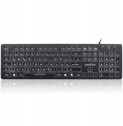 Picture of Klawiatura Perixx PERIBOARD-317, DE, illuminated keyboard, USB wired, large block letters, black (ukad niemiecki)