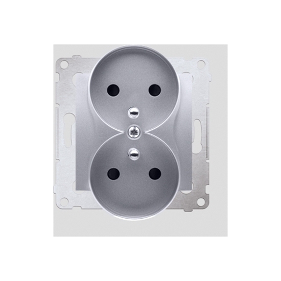 Picture of Kontakt-Simon Gniazdo podwójne 16A IP20 z/u i przeson torów srebrny mat - DGZ2MZN.01/43