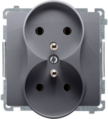 Attēls no Kontakt-Simon Gniazdo podwójne Basic z/u z przesonami srebrny mat (BMGZ2Mz.01/43)