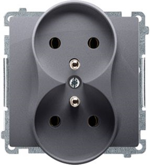 Picture of Kontakt-Simon Gniazdo podwójne Basic z/u z przesonami srebrny mat (BMGZ2Mz.01/43)