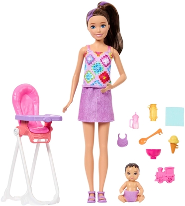 Attēls no Lalka Barbie Mattel Skipper: Klub opiekunek - zestaw z bobasem i krzesekiem do karmienia (JJB44)