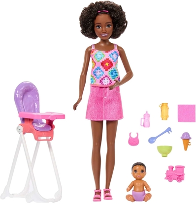 Attēls no Lalka Barbie Mattel Skipper: Klub opiekunek - zestaw z bobasem i krzesekiem do karmienia (JJB45)