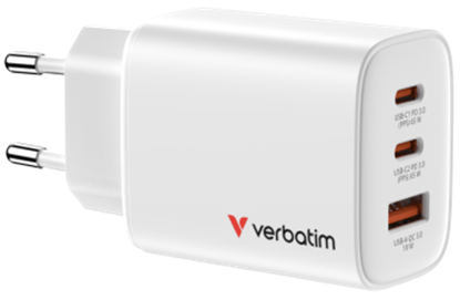 Изображение Lādētājs Verbatim Essentials GaN Wall Charger 65W 3 Port White