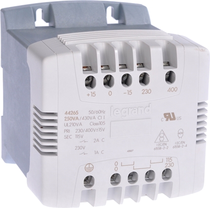 Attēls no Legrand Transformator sterowniczy separacyjny 250VA 230 - 400 / 115 - 230V (044265)