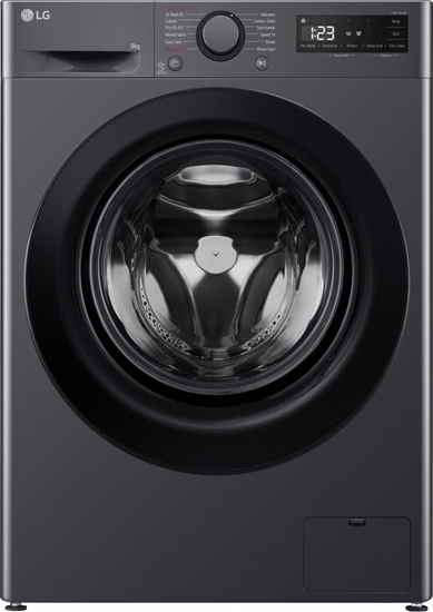 Picture of LG Washing machine | F2WR508SBM | Energy efficiency class A | Front loading | Washing capacity 8 kg | 1200 RPM | Depth 48 cm | Width 60 cm | Display | LED | Steam function | Direct drive | Black