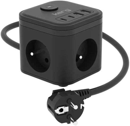 Picture of Listwa zasilajca Kerg Kostka zasilajca 3-gniazdowa + adowarka USB-A+USB-C 1,5m 3×1,5mm2 H05VV-F 16A/250V~ Smart czarna