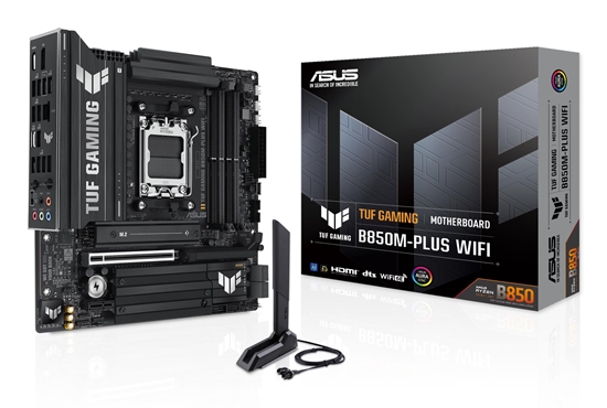 Picture of Mainboard|ASUS|AMD B850|SAM5|Micro-ATX|Memory DDR5|Memory slots 4|1xPCI-Express 4.0 1x|1xPCI-Express 4.0 16x|1xPCI-Express 5.0 16x|3xM.2|1xHDMI|1xDisplayPort|11xUSB 2.0|2xUSB-C|1xRJ45|5xAudio port|GAMINGB850M-PLUSWIFI