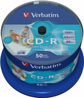 Attēls no Matricas CD-R AZO Verbatim 700MB 1x- 52x Wide Printable non ID,50 Pack Spindle