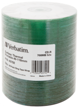 Изображение Matricas CD-R Verbatim 700MB 1x-52X No ID Thermal Printable 100 Pack Wrap Spindle