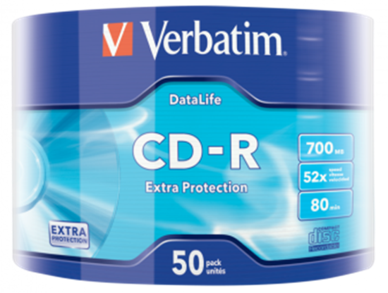 Изображение Matricas CD-R Verbatim Data Life 700MB 1x-52X Extra Protection 50 Pack Wrap Spindle