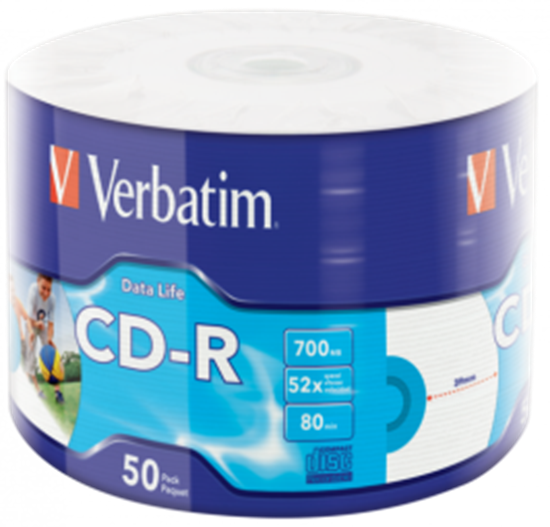 Изображение Matricas CD-R Verbatim Data Life 700MB 1x-52X Inkjet Printable 50 Pack Wrap Spindle