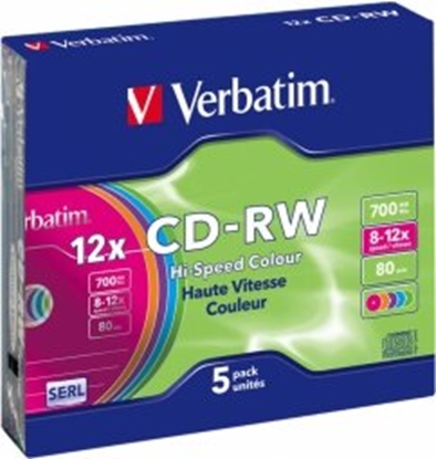 Attēls no Matricas CD-RW SERL Verbatim 700 MB 8x-12X Colour, 5 Pack Slim
