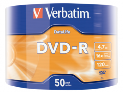 Изображение Matricas DVD-R Data Life Verbatim 4.7GB 16x 50 Pack Matt Silver Wrap Spindle