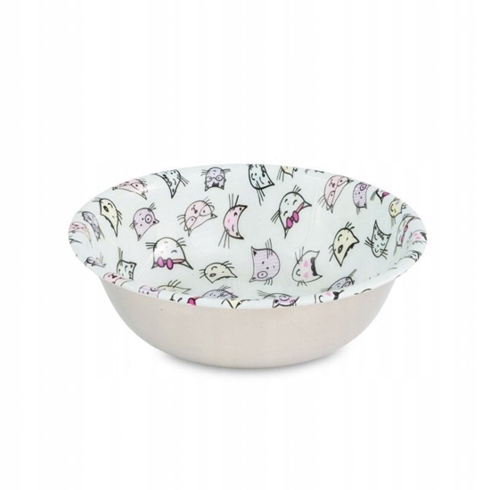 Picture of Miska, dla kota, ze stali nierdzewnej, emaliowana, wzór CAT HEAD, 350ml