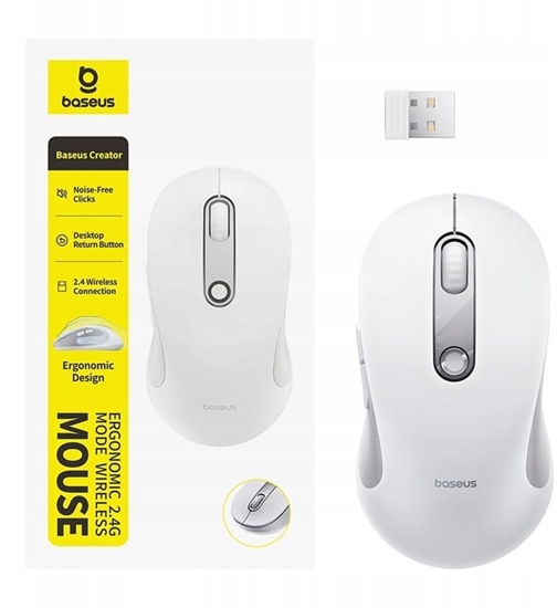 Изображение Mysz Baseus Mysz bezprzewodowa F02 USB 2.4GHz - biaa