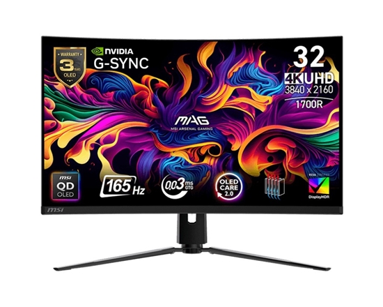 Picture of Monitor|MSI|MAG 321CUP QD-OLED|31.5"|Gaming/Curved/4K|Panel QD-OLED|3840x2160|16:9|165 Hz|0.03 ms|MAG321CUPQD-OLED