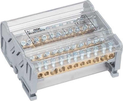 Picture of MOREK Blok dystrybucyjno-rozdzielczy MOBLOCK 4-polowy 125A-11 2x35mm2 + 2x25mm2 + 7x6mm2 TS35 MAB4125A18