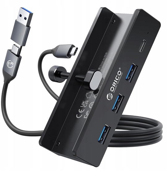 Picture of Orico Aktywny hub USB-C 5Gbps, 15W, przykrcany, 3x USB-A, USB-C, czarny