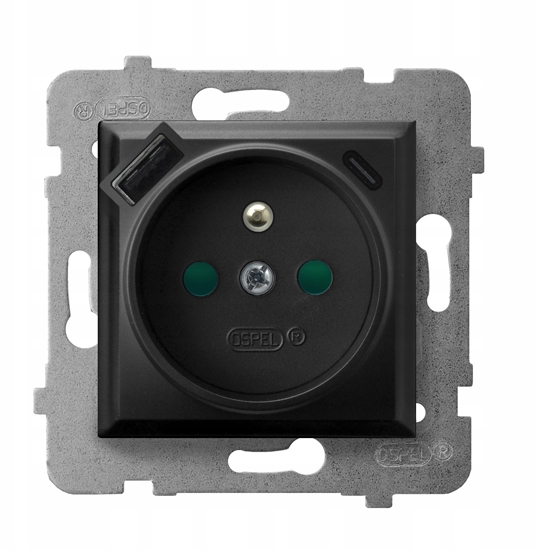 Picture of Ospel Gniazdo pojedyncze gniazdo z uziemieniem i przesonami torów prdowych z adowark USB A+C czarny metalik GP-1UZPUSBAC/m/33