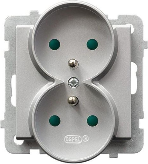 Picture of Ospel Gniazdo Sonata podwójne z uziemieniem i przesonami srebrny mat (GP-2RRZP/m/38)