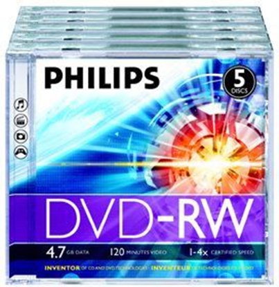 Attēls no Philips DVD-RW 4.7 GB 4x 5 sztuk (DN4S4JO5F/00)