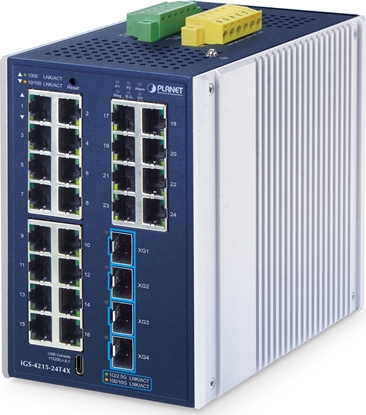 Attēls no PLANET Industrial L2+ 24-Port Managed Switch IGS-4215-24T4X Zarzdzany L2+ Gigabit Ethernet (10/100/1000) Aluminium, Niebieski