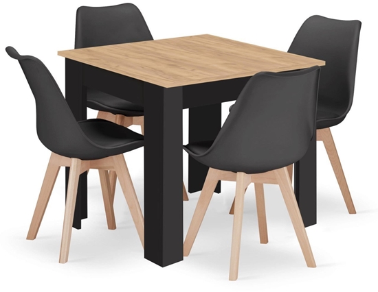 Picture of Stó NP 80x80 Artisan nogi czarne + 4 krzesa MARK czarne nogi naturalne