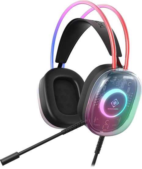 Picture of Suchawki Deltaco póprzezroczyste suchawki gamingowe z podwietleniem RGB na paku i na nausznikach / GAM-186 / 4222394