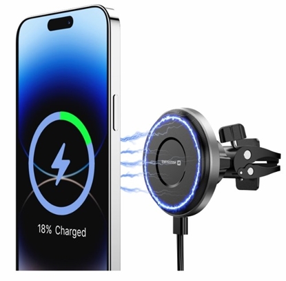 Attēls no Swissten Airhold Magnetic Car Holder with Wireless Charger 15W / 7.5W (MagSafe compatible)