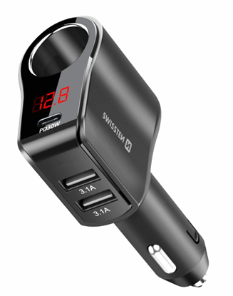 Attēls no Swissten Car charger 1x USB-C PD / 2x USB-A / CL / LED