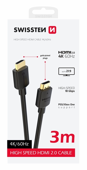 Изображение Swissten HDMI to HDMI 4K Cable 3m